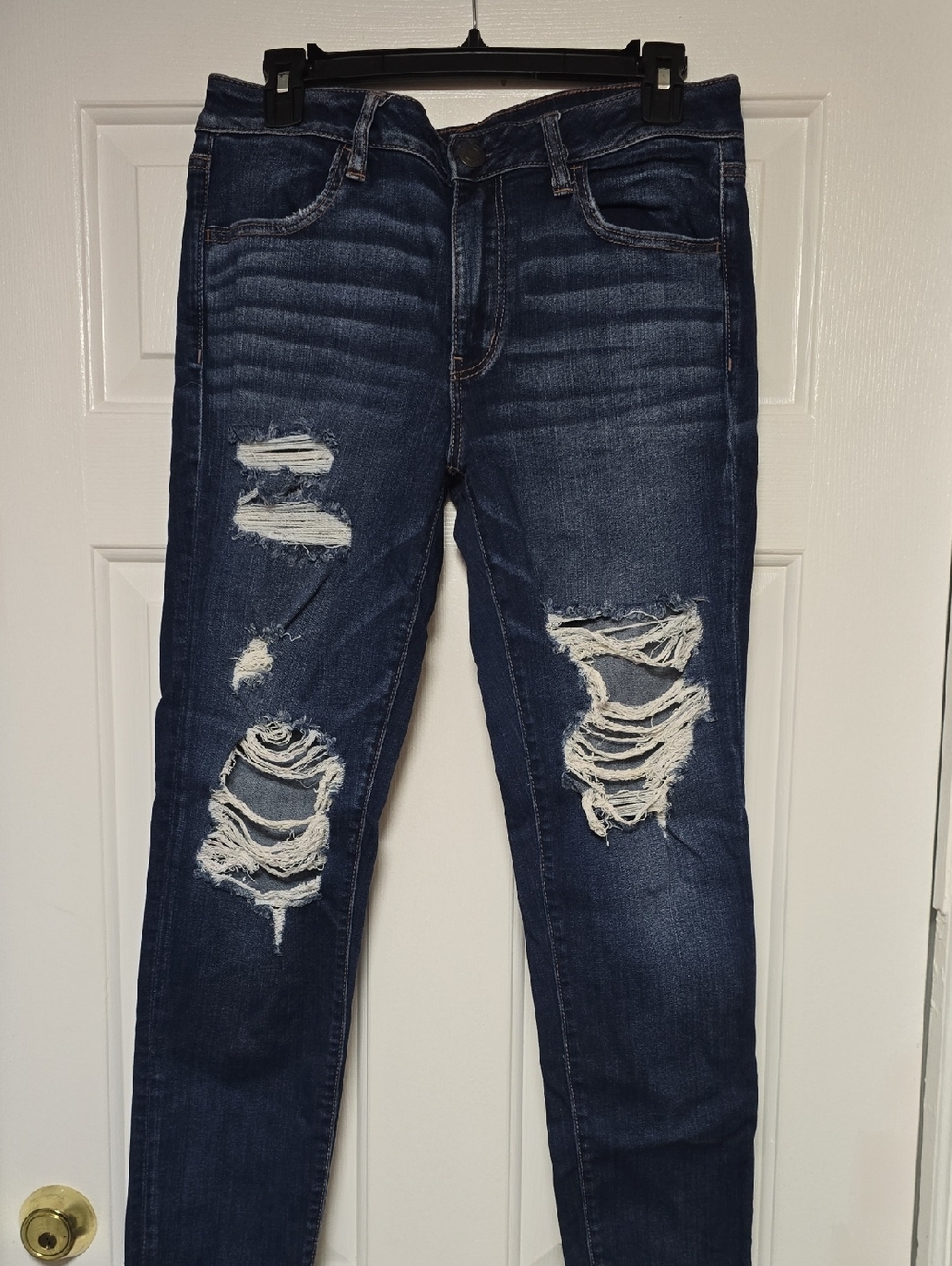 American Eagle Dark Blue Distressed Jeans Size 12
